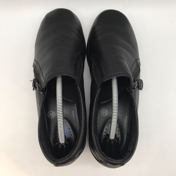 Dr. Scholl's Marci Black Leather Wedge Loafer Women's 9W Side Zip Comfort Shoes - Picture 5 of 10